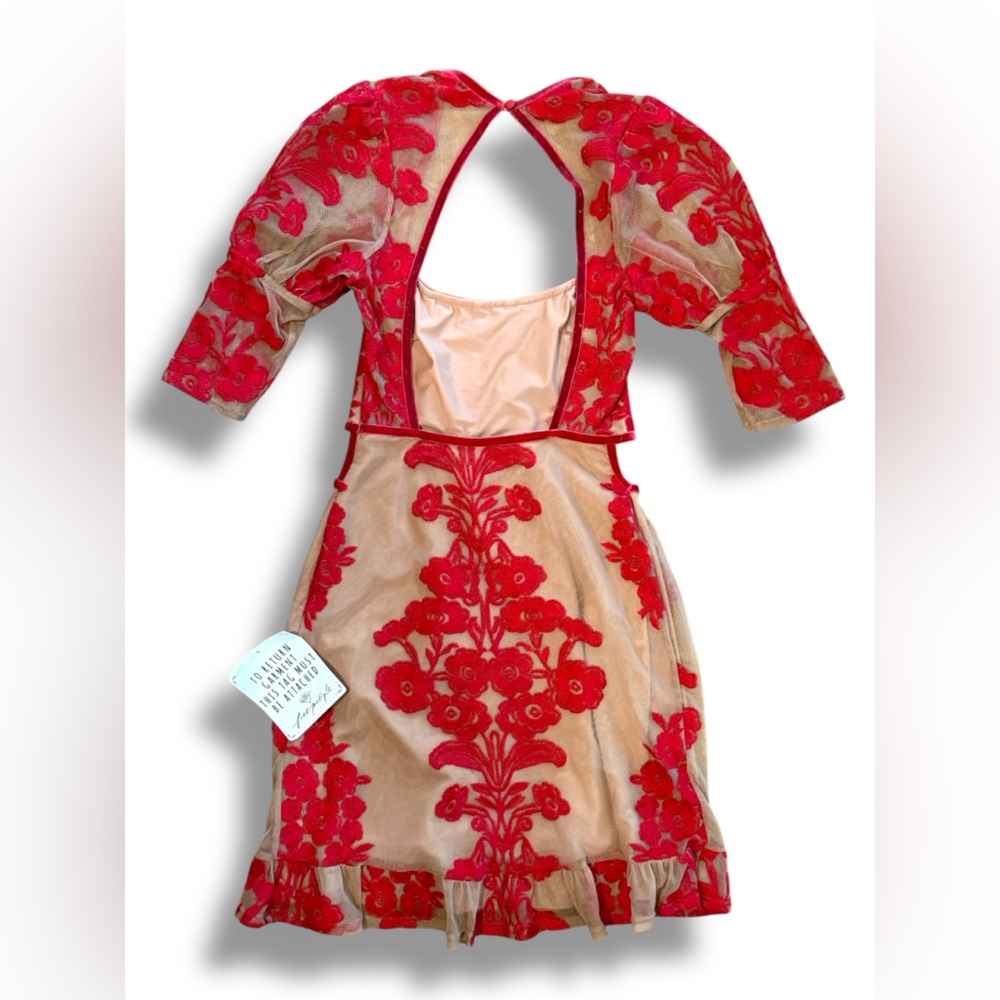 For Love & Lemons NWT Temecula Mini Dress Cutout Red Floral Sz Xs *FLAW - Picture 4 of 11